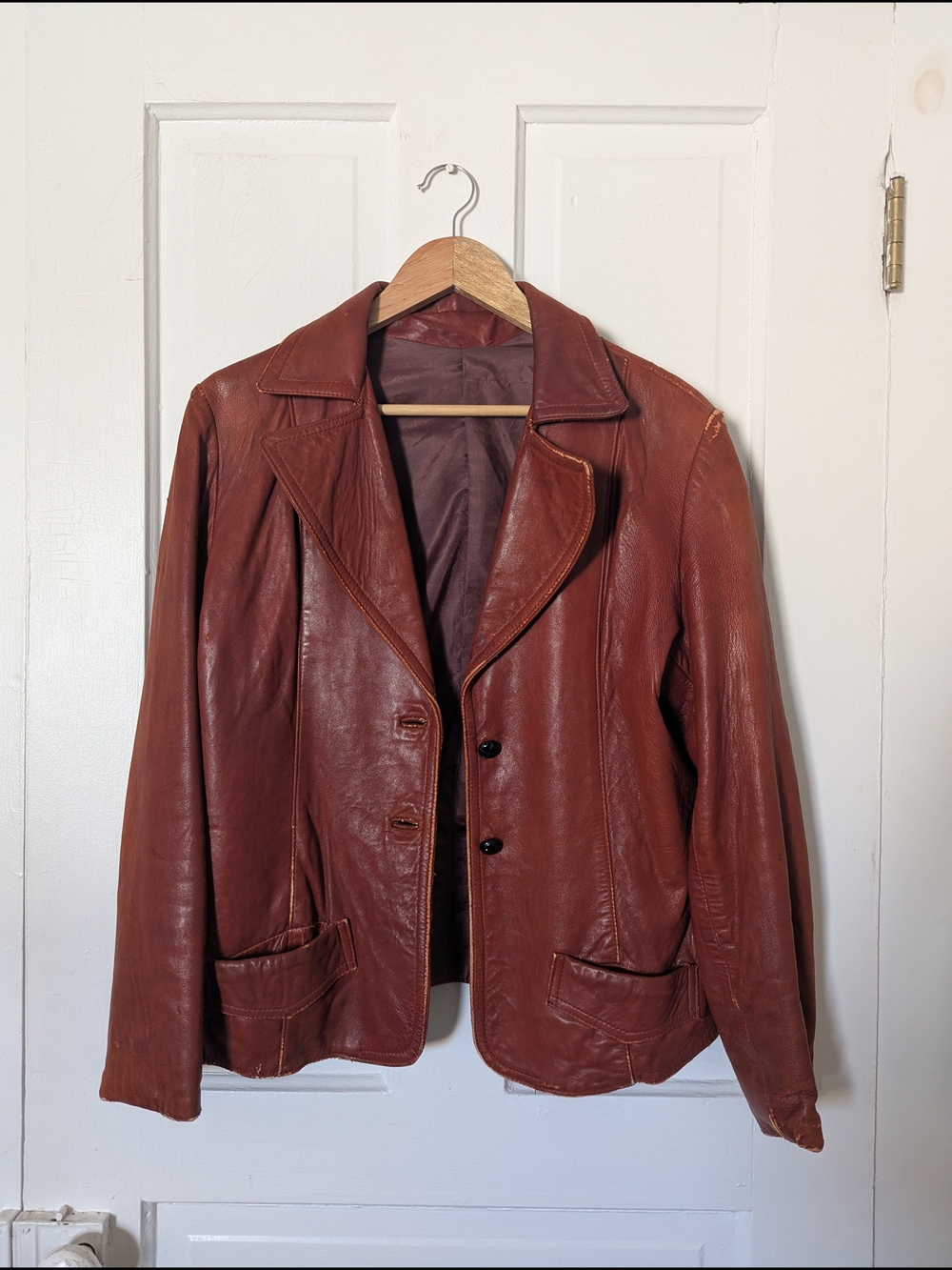 Women's Vintage Brown Leather Blazer Jacket